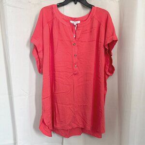 Rose Olive Womens Top Plus 2X Melon Boho Coastal Western V Neck Minimalist 18369